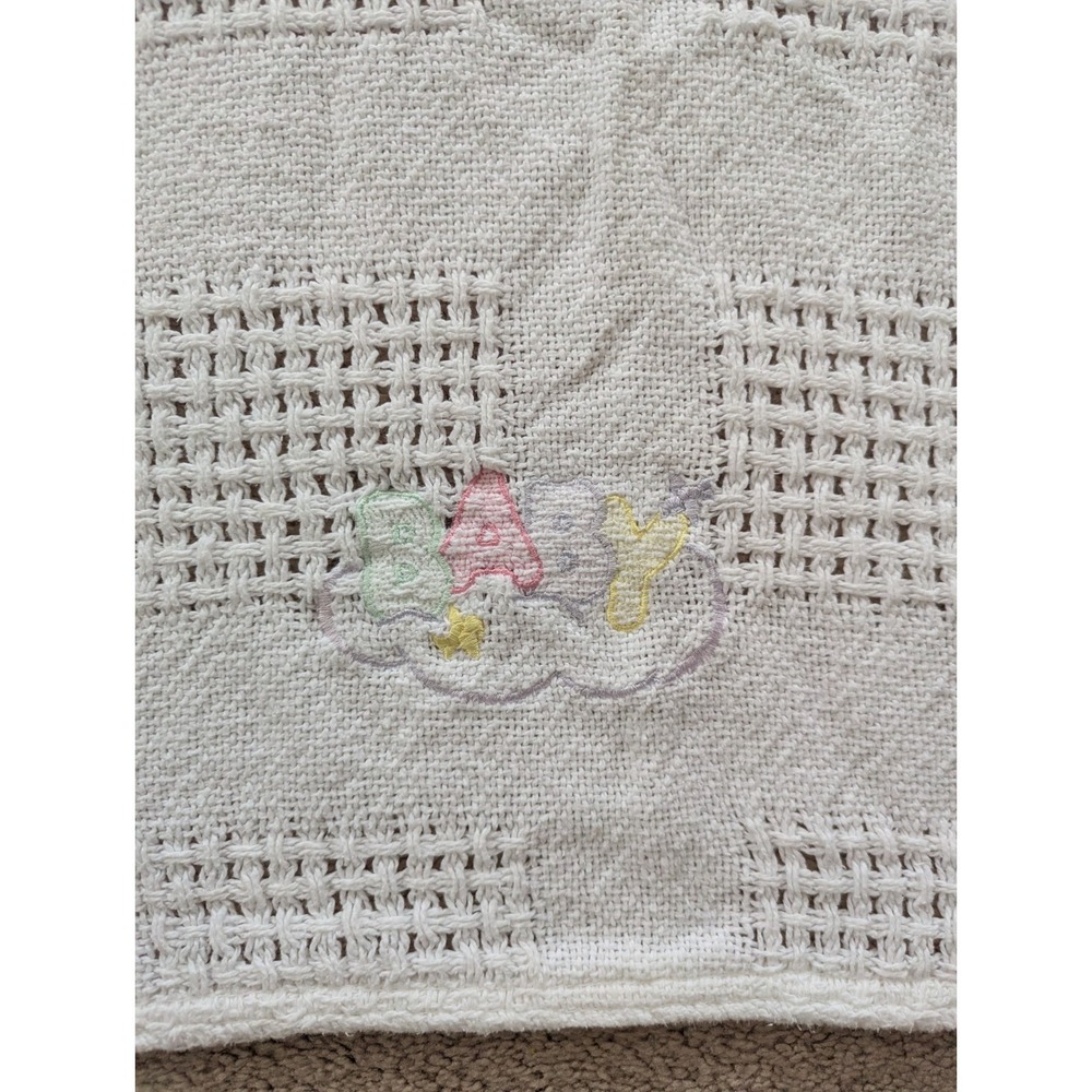 Baby Blanket White Cotton Thermal Open Waffle Weave Cloud